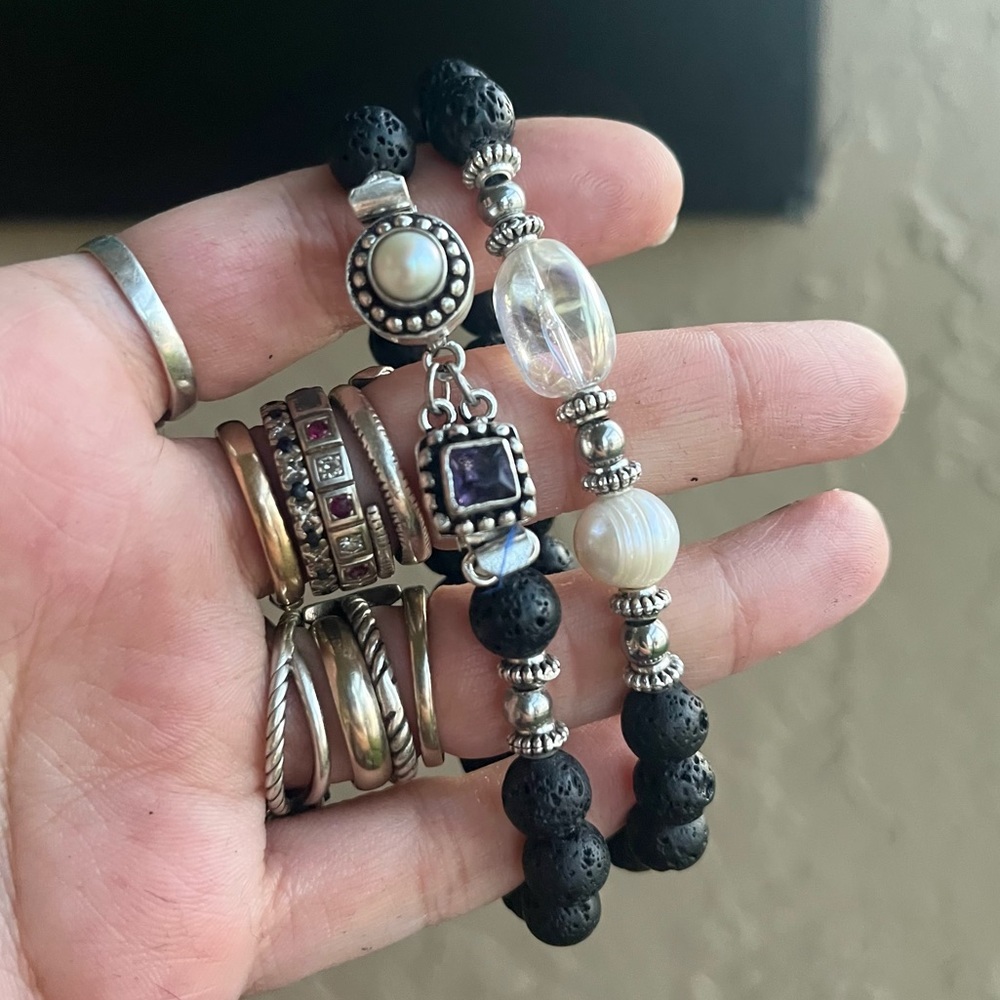 Genuine Gemstones bracelets set amethyst , pearl &  aura crystal + lava rock - Picture 10 of 16